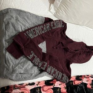 American Eagle Outfitters Maroon and Gray Hoodie